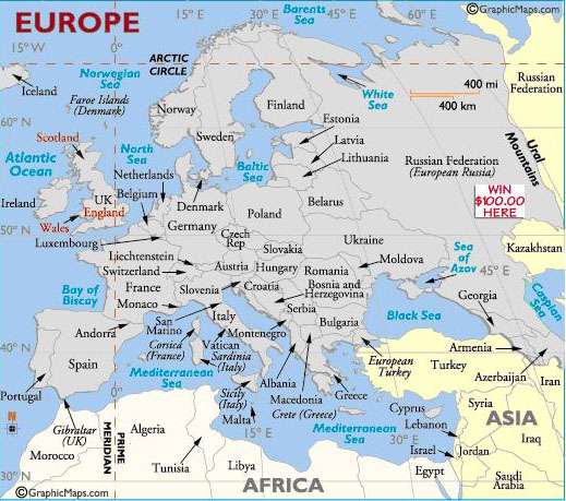 Карта Европы по версии www.worldatlas.com